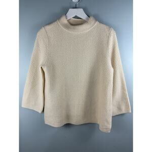 Emerson Rose Size M Cashmere Sweater Boxy Textured 3/4 Sleeve Mock Neck Ivory